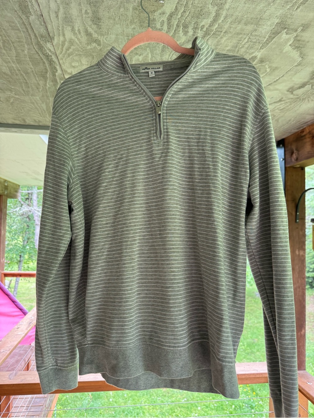 Men's Gray Stripe Quarter-Zip Sweater 100% Cotton